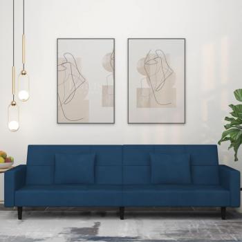 Blue Velvet 2-Seater Sofa Bed with Two Cushions