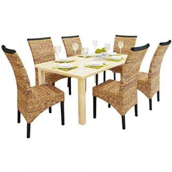 Dining Chairs Set of 6 in Solid Mango Wood and Abaca