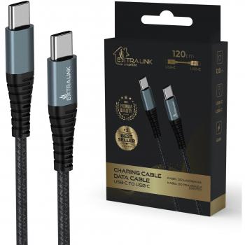 Cable USB-C a USB-C Extralink Smart Life 120cm 60W PVC 5V 2.4A/3A Gris