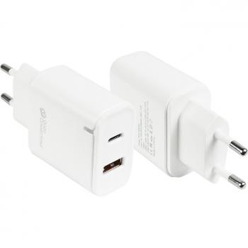 Cargador Rápido USB 20W - 2 Puertos (1 x USB-C y 1 x USB-A) - Power Delivery PD 3.0 - Ideal para Smartphone y Tableta - Blanco