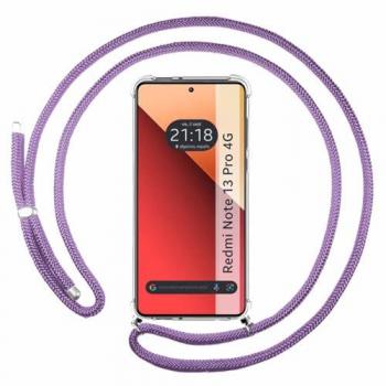 Funda Colgante Transparente con Cordón Morado para Xiaomi Redmi Note 13 Pro 4G