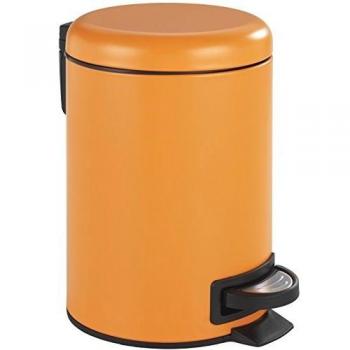 Wenko Leman Cubo de Basura con Pedal 3L, Acero Inoxidable, Naranja, 17.0 x 17.0 x 27.0 cm