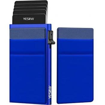 YESIIW Cartera Tarjetero Billetera Hombre con Bloqueo RFID y Bolsillo para Dinero | Tarjeteros para Tarjetas de Credito Aluminio Automática Pop-up | Delgado, Ligero y Minimalista | Azul