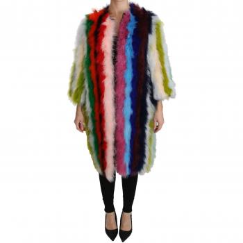 Dolce & Gabbana Multicolor Turkey Feather Cape Fur Coat - IT42|M