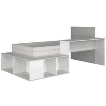 Cama combinada 90 x 200 cm con almacenamiento y escritorio - Color Natural grisáceo y Blanco - Modelo Rigali
