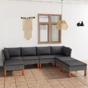 7-Piece Grey Poly Rattan Garden Lounge Set with Cushions