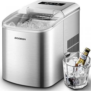 BODEGA Máquina de Hacer Hielo, Diaria 15Kg, 2 tamaños de hielo, 10 Cubitos de Hielo Ciclo Producción 9 Min, Capacidad Bandeja de Agua 2,1L, Máquina para Hacer Hielo Domestica Portátil