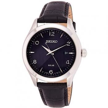 SEIKO Mens Analogue Solar Powered Watch with Leather Strap SNE491P1