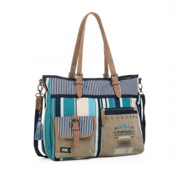 SKPAT - 92947 Bolso Tipo Shopping. con Doble asa y Bandolera Ajustable. Cierre con Cremallera. 2 Bolsillos Delante y uno detrás. Lona - Piel sintética Polipiel