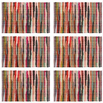 vidaXL 6 manteles individuales Chindi llanos hechos a mano tejidos a mano manteles individuales de cocina, comedor, mesa de algodón, multicolor 30 x 45 cm