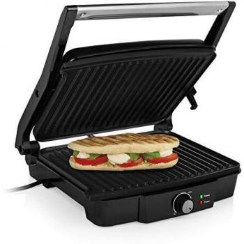 Tristar GR-2853 Parrilla eléctrica con superficie de cocinado de 29,7 x 23,5 cm, revestimiento antiadherente, fácil de limpiar, tapa flotante, libre de BPA y PFOA, apertura 180 º, 2000 W