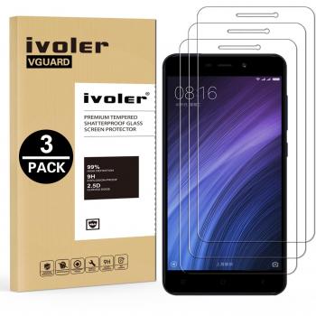 [3-Unidades] Protector de Pantalla Xiaomi Redmi 4A, iVoler Cristal Vidrio Templado Premium Para Xiaomi Redmi 4A [9H Dureza] [Alta Definicion 0.2mm] [2.5D Round Edge]