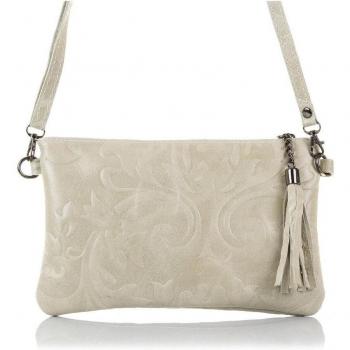 Deanna Bolso de mano Mujer. Piel auténtica Gamuza Grabado Flores. Made in Italy. Vera Pelle Italiana