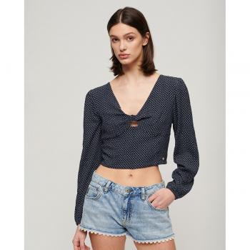 Top corto tejido de manga larga marino Superdry