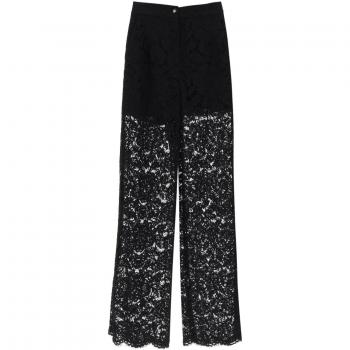 Dolce & Gabbana Black Lace Stretch Wide Leg Trousers, Female, Size: 2XS