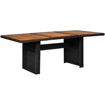 vidaXL Zaniah Solid Acacia Wood Garden Dining Table Black Poly Rattan 200x100x74 cm
