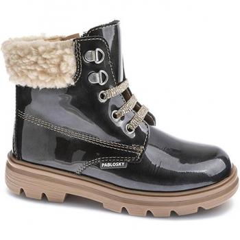 Botas Pablosky de niña de piel con cordones y cremallera lateral, modelo 425577, 425559, 425529, en colores Rosa Nude, Azul marino y Acero, características flexibles