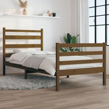Estructura de cama de madera maciza de pino en color marrón miel, tamaño 90x200 cm