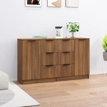 Aparadores de Madera Contrachapada VidaXL 2 uds 60x30x70 cm en Roble Marrón, Mueble de Almacenaje Moderno para Salón, Buffet y Armario Auxiliar