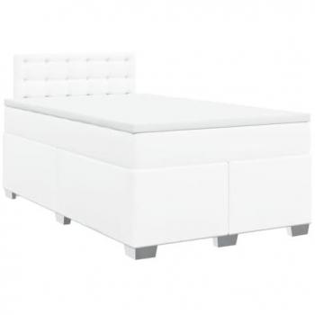 Cama Box Spring con colchón de muelles, cuero sintético blanco, 120x200 cm