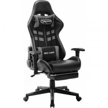 Silla de gaming con reposapiés cuero sintético negro y gris