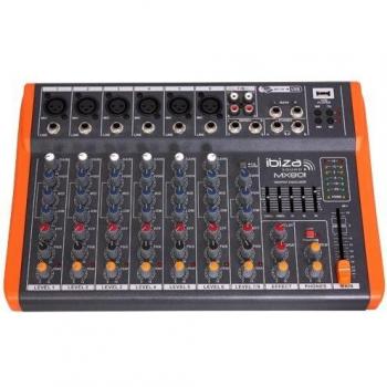 Mezclador Semiprofesional Ibiza MX801 - 8 Canales, USB, Salida REC, Phantom Power, Ecualizador 5 Bandas