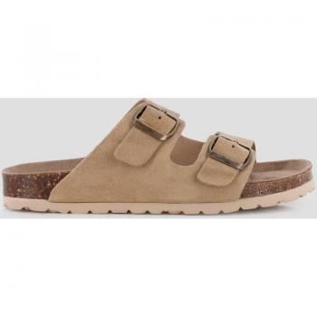 Sandalias planas de mujer de piel con dos hebillas
