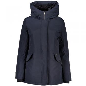 Woolrich Women's Blue Hooded Parka Jacket with Zip and Buttons, Size L