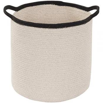 Cesta Decorativa Infantil Hecha a Mano en Algodón Reciclado - Diseño Sky Shades Negro/Rosa/Mostaza 30x30x30 cm - Ideal para Guardar Juguetes