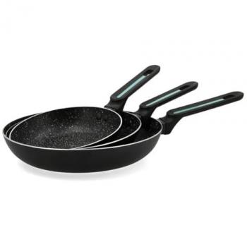 Set de Sartenes Quid Oasis 3 Piezas Aluminio Prensado 18-22-26CM Negro Apto para Vitrocerámica, Inducción, Eléctrico y Gas