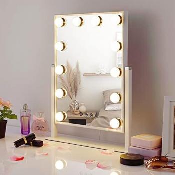 HAMSWAN Hollywood Espejo de Mesa, Espejo de Tocador para Maquillaje con Iluminación Ajustable y 3 Modos de Luces, Espejo de Maquillaje con Hollywood Bombilla Grande
