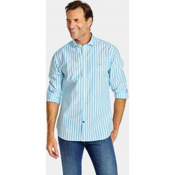 Camisa de semihilo de hombre Spagnolo corte slim estampado rayas color azul y turquesa