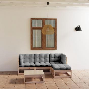 5 Piece Solid Pine Garden Lounge Set with Cushions