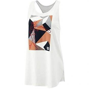 Wilson W Prism Play Tech Tank Camiseta de Tirantes, Mujer, White/Papaya Punch, S