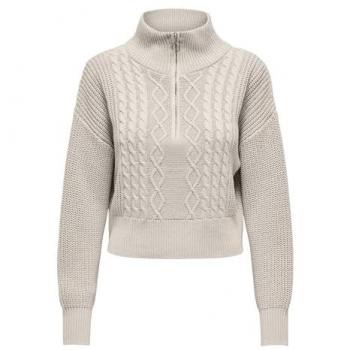 Suéter de punto con cremallera y cuello alto para mujer Only Doritta, color beige, talla L