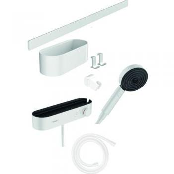 Juego de accesorios para ducha Hansgrohe WallStoris 105, termostático, 3 tipos de chorro, color blanco mate