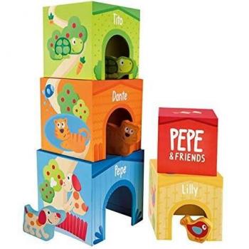 Hape- Cubos apilables Pepe y amigos