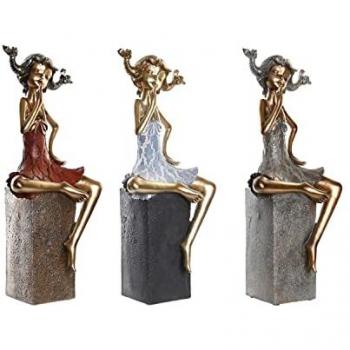 Figura Decorativa DKD Home Decor 16 x 12 x 37 cm Mujer Rojo Gris Azul (3 Unidades)