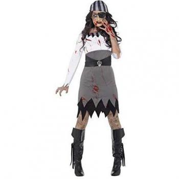 Smiffy's-45525L Disfraz de Pirata Zombi, con Vestido, pañuelo para el Cuello y Parche, Color Gris, L-EU Tamaño 44-46