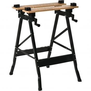 Banco de Trabajo Plegable Portátil con Tableros Ajustables en Ángulo y Distancia Bambú y Acero Carga Máx. 150 kg 63,5x60,5x78