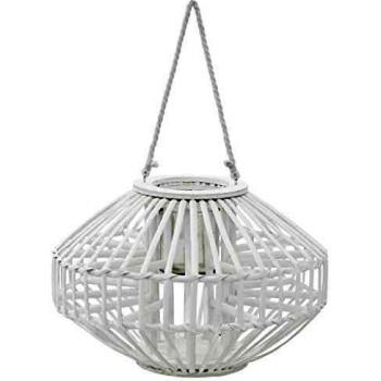 vidaXL Portavelas Colgante Mimbre Blanco Candelabro Ratán Real Decoración Casa