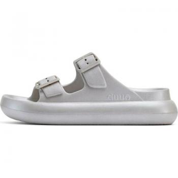 Duuo Sandalias Abiertas de Mujer Modelo Eva Curvi Metallic 07 Plata, Monocolor con Doble Hebillas al Tono, Gris Metalizado, Unisex, Modelo D891007