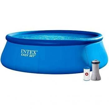 Intex 26166 piscina sobre suelo hinchable redonda de 457x107 cm, capacidad de 12430 litros, incluye escalera, color azul, peso de 39.9 kg
