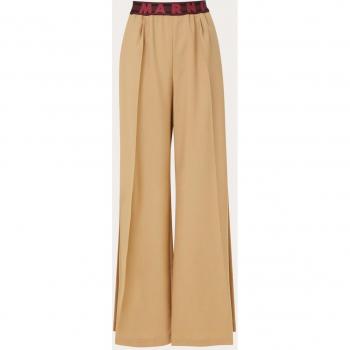 Marni Women's Mustard Flared Wide Trousers - Beige, Size XS