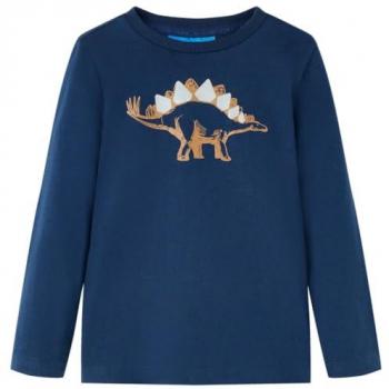 Camiseta Infantil Manga Larga Estampado de Dinosaurio Jersey Azul Marino 128