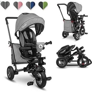 LIONELO Tris Bicicleta 2 en 1 Niño hasta 25 kg 12-60M Triciclo y Carrito- Bicicleta Cinturones de 3 Puntos con Fundas Regulación Gradual del Respaldo de 3 Niveles Gris Oscuro …
