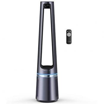 Rowenta Eclipse 2 en 1 QU5030 ventilador purificador sin aspas de 12 velocidades, purificador, ventilador, filtra partículas finas, silencioso, oscilación, luz decorativa, encendido programable, Plata