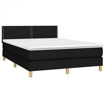 Cama Box Spring con Colchón Viscoelástico de Tela Negra 140x200 cm, Estructura de Muelles Ensacados, Acolchado Reversible, Protector Adaptable