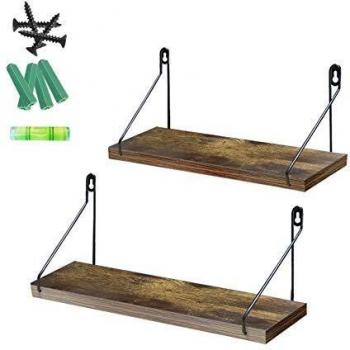 Amazon Brand - Umi Estanteria de Pared de Madera Maciza, Estante Flotante Rustico y Vintage, Organizador Colgante para Dormitorio, Cocina, Salon y Baño, Set de 2