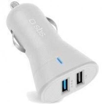 Cargador Coche Mini SBS 2X USB 12/24V 2.400 mAh Carga RAPIDA Blanco